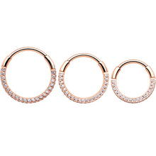 Load image into Gallery viewer, 20G Rose Gold PVD Implant Grade Titanium Triple Sided Micro Gem Hinged Nose Hoop
