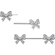 Load image into Gallery viewer, 14G 9/16 CZ Dazzling Bow Threadless Nipple Ring Set
