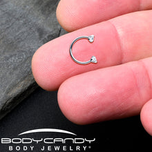 Load image into Gallery viewer, Double Gem Titanium Horseshoe Nose Ring -  Internally Threaded Solid Titanium CZ Horseshoe Nose Hoop
