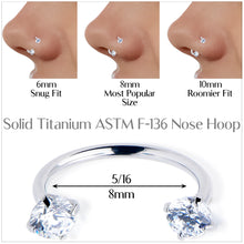 Load image into Gallery viewer, Double Gem Titanium Horseshoe Nose Ring -  Internally Threaded Solid Titanium CZ Horseshoe Nose Hoop
