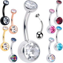 Load image into Gallery viewer, Double CZ Implant Grade Titanium Threadless Bezel Push In Belly Ring
