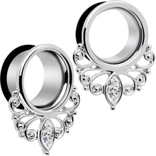 Load image into Gallery viewer, Clear Gem Drop Filigree Single Flare Tunnel Plug Set 6mm to 16mm
