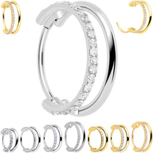 Load image into Gallery viewer, Single Row Micro Gem Implant Grade Titanium Hinged Double Hoop Nose Ring
