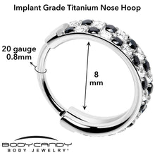 Load image into Gallery viewer, 20G CZ Double Row Checkerboard Implant Grade Titanium Nose Hoop
