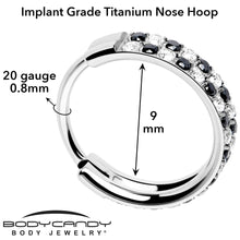 Load image into Gallery viewer, 20G CZ Double Row Checkerboard Implant Grade Titanium Nose Hoop
