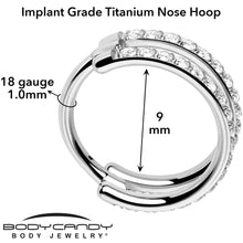 Load image into Gallery viewer, 18G Double Row Micro Gem Implant Grade Titanium Hinged Double Hoop Nose Ring
