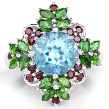 Load image into Gallery viewer, 5.76 Carat Genuine Blue Topaz, Chrome Diopside &amp; Garnet .925 Sterling Silver Ring
