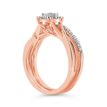 Load image into Gallery viewer, 14K Rose Gold Plated Sterling Silver 1/6 Cttw Diamond Round Halo Bridal Set
