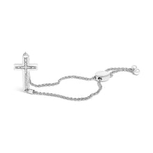 Load image into Gallery viewer, .925 Sterling Silver Diamond Accent Cross Bolo Bracelet (I-J Color, I1-I2 Clarity) - 7"

