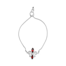 Load image into Gallery viewer, .925 Sterling Silver Marquise Garnet  and Diamond Accent Lariat 4â€-10â€ Fleur De Lis Adjustable Bolo Bracelet (H-I Color, SI1-SI2 Clarity)
