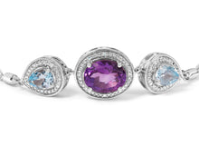 Load image into Gallery viewer, .925 Sterling Silver Oval Amethyst and Pear Blue Topaz with Diamond Accent Lariat 4â€-10â€ Adjustable Bolo Bracelet (H-I Color, SI1-SI2 Clarity)
