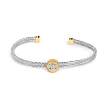 Load image into Gallery viewer, 18K Yellow Gold Plated .925 Sterling Silver Diamond Accent  and Fleur Di Lis Medallion Bangle Bracelet (I-J Color, SI1-SI2 Clarity) - 7.25 Inches
