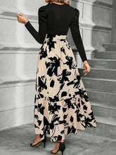 Load image into Gallery viewer, Trendy Tied Printed Round Neck Long Sleeve Midi Dress Elegant &amp; Trendy Printed Dress for Women
