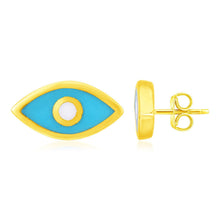 Load image into Gallery viewer, 14K Yellow Gold Blue Evil Eye Earrings with Enamel
