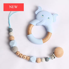Load image into Gallery viewer, Modern Luxury Pacifier Clip Chain Beech Beads Silicone Elephant Pendant Baby Teething Nursing Clips Chain For Baby
