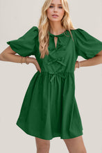 Load image into Gallery viewer, Elegant Ruched Puff Sleeve Mini Dress Vintage Bow Detail Cute Short Dress for Women
