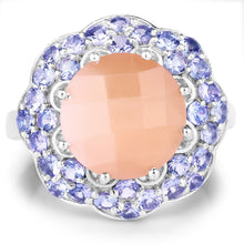 Load image into Gallery viewer, 7.20 Carat Genuine Peach Moonstone and Tanzanite .925 Sterling Silver Ring
