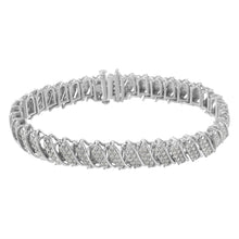 Load image into Gallery viewer, .925 Sterling Silver 3.0 Cttw Diamond Multi Row Cluster Slanted Wave Link 7-Â¼â€ Tennis Bracelet (I-J Color, I2-I3 Clarity)
