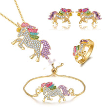 Load image into Gallery viewer, Colorful Cartoon-Themed Unicorn Earrings, Necklace, Ring &amp; Bracelet Jewelry Set
