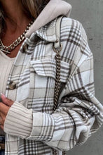 Load image into Gallery viewer, Vintage Retro Style Women Camel Plaid Button Up Jacket with Removable Hood Classic &amp; Cozy Everyday Wear
