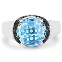 Load image into Gallery viewer, 4.94 Carat Genuine Baby Swiss Blue Topaz and Black Diamond .925 Sterling Silver Ring
