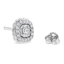 Load image into Gallery viewer, .925 Sterling Silver 1/2 Cttw Round-Cut Diamond Halo Cluster Stud Earring (I-J Color, I2-I3 Clarity)
