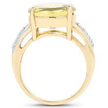 Load image into Gallery viewer, 14K Yellow Gold Plated 9.26 Carat Genuine Lemon Topaz Buff Top and White Diamond Brass Ring
