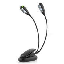 Load image into Gallery viewer, Super Adjustable Goosenecks Clip LED Lamp For Book Reading With Stand And Double Ligh  Rechargeable 12 LED Warm Book Light, Clip On Bed Reading Light, Music Stand Lamp, 2 Brightness &amp; 2 Goosenecks Light Up 2 Full Pages. Perfect For Bookworms, Kids &amp; Music
