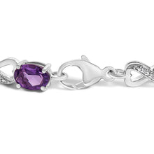 Load image into Gallery viewer, .925 Sterling Silver Oval Purple Amethyst and Diamond Infinity Link Bracelet (I-J Color, I1-I2 Clarity) - 7" Inches
