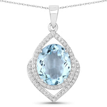 Load image into Gallery viewer, 3.82 Carat Genuine Aquamarine and White Diamond 14K White Gold Pendant
