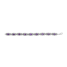 Load image into Gallery viewer, Sterling Silver Oval Purple Amethyst and Diamond Interlocking Halo Link Bracelet
