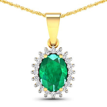 Load image into Gallery viewer, 1.13 Carat Genuine Zambian Emerald and White Diamond 14K Yellow Gold Pendant
