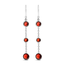 Load image into Gallery viewer, .925 Sterling Silver Graduating Bezel Set Red Garnet Dangle Earring
