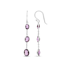 Load image into Gallery viewer, .925 Sterling Silver Checkerboard Cut Oval Purple Amethyst 2" Inch Drop and Dangle Earrings
