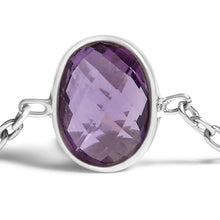 Load image into Gallery viewer, .925 Sterling Silver Bezel Set Purple Amethyst 5 Station Adjustable Bolo Bracelet
