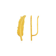Load image into Gallery viewer, Textured Feather Climber Earrings in 14k Yellow Gold

