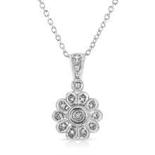 Load image into Gallery viewer, .925 Sterling Silver Diamond Accent Sunburst Milgrain 18" Pendant Necklace (I-J Color, I1-I2 Clarity)
