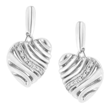 Load image into Gallery viewer, Sterling Silver Heart Diamond Accent Puff Earrings (I-J, I1-I2)
