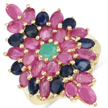 Load image into Gallery viewer, 6.97 Carat Genuine Emerald, Blue Sapphire and Ruby .925 Sterling Silver Ring
