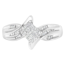 Load image into Gallery viewer, 10K White Gold 1/3 Cttw Princess and Baguette Cut Diamond Bypass Style Cocktail Ring (I-J Color, I1-I2 Clarity) - Size 4

