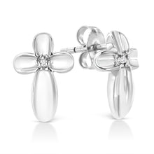 Load image into Gallery viewer, .925 Sterling Silver Prong Set Diamond Accent Floral Cross Stud Earring (I-J Color, I1-I2 Clarity)
