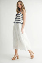 Load image into Gallery viewer, Crochet Stripe Knit Eyelet Mix Midi Dress – Crochet Midi Dress, Stripe Knit Dress, Eyelet Mix Dress, Trendy Midi Dress, Versatile Midi Dress
