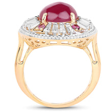 Load image into Gallery viewer, 14K Yellow Gold Plated 8.91 Carat Genuine Glass Filled Ruby, Rhodolite &amp; White Topaz .925 Sterling Silver Ring
