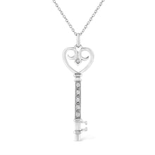 Load image into Gallery viewer, .925 Sterling Silver Pave and Bezel-Set Diamond Accent Key 18" Heart and Lock Pendant Necklace (K-L Color, I1-I2 Clarity)
