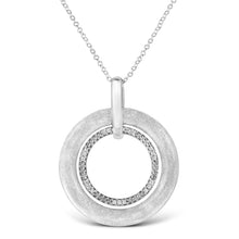 Load image into Gallery viewer, .925 Sterling Silver Prong-Set Diamond Accent Satin Finished Double Circle 18" Pendant Necklace (I-J Color, I1-I2 Clarity)
