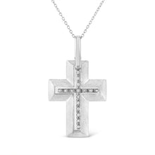 Load image into Gallery viewer, .925 Sterling Silver Prong-Set Diamond Accent Bold Cross 18" Pendant Necklace (I-J Color, I1-I2 Clarity)
