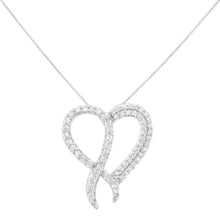 Load image into Gallery viewer, .925 Sterling Silver 1 cttw Diamond Heart and Ribbon 18" Pendant Necklace (I-J Clarity, I2-I3 Color) - 18"

