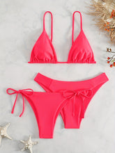 Load image into Gallery viewer, Essential Edge 3-Piece Bikini Set for Women – Solid Color High-Cut Triangle Top Two-Style Bottoms with Side Lace-Up Design &amp; Quick-Drying Comfort – Versatile Women's Swimwear for Summer Pool Beach &amp; Travel

