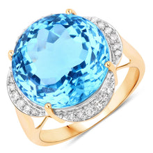 Load image into Gallery viewer, 12.69 Carat Genuine Swiss Blue Topaz and White Diamond 14K Yellow Gold Ring
