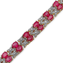 Load image into Gallery viewer, 14K Yellow Gold Plated 18.32 Carat Genuine Glass Filled Ruby &amp; White Diamond .925 Sterling Silver Bracelet
